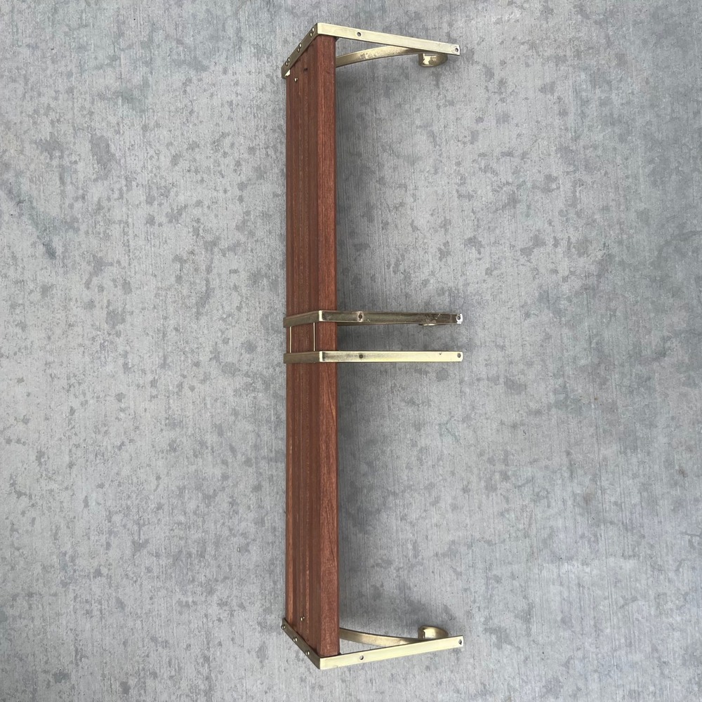 Vintage Mid Century Modern Adjustable Wood and Brass Wall Shelf 24-45 Inch Wide - Picture 12 of 12